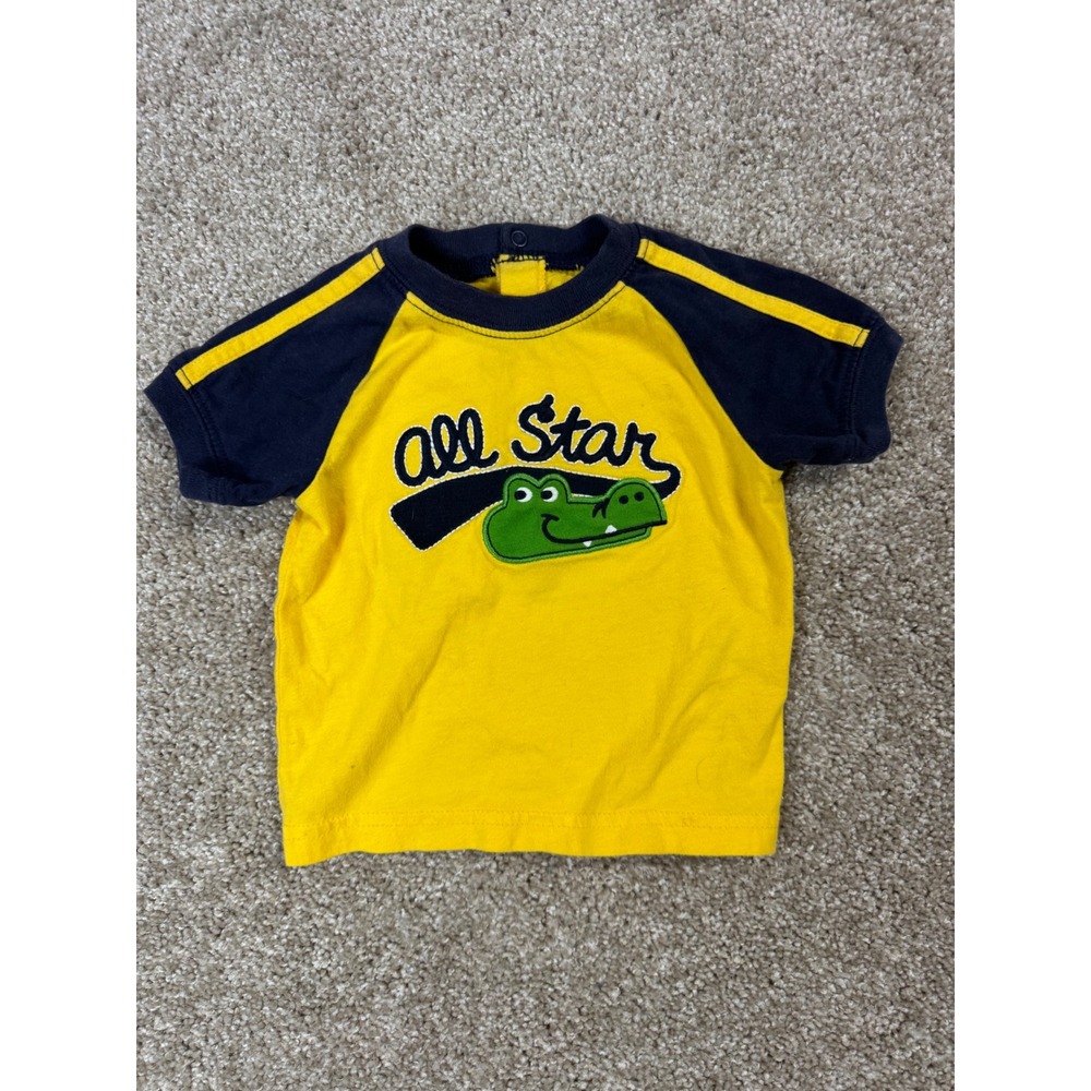 Carters Super Fun Baby Boy All Star Alligator Raglan T-Shirt Yellow Navy 6M